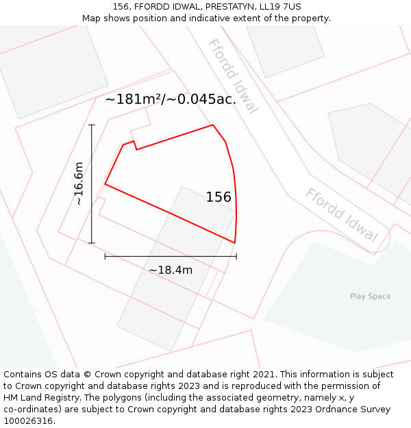 156, FFORDD IDWAL, PRESTATYN, LL19 7US: Plot and title map