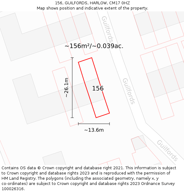 156, GUILFORDS, HARLOW, CM17 0HZ: Plot and title map