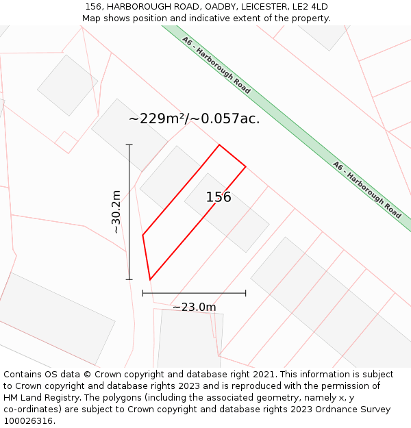 156, HARBOROUGH ROAD, OADBY, LEICESTER, LE2 4LD: Plot and title map