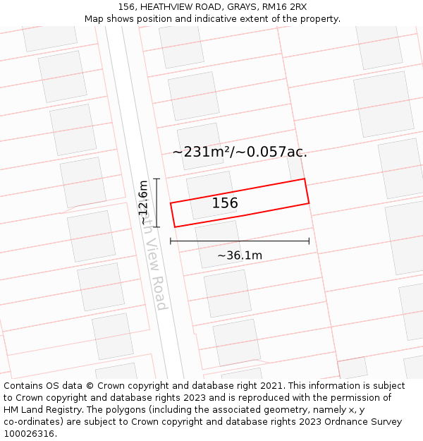 156, HEATHVIEW ROAD, GRAYS, RM16 2RX: Plot and title map