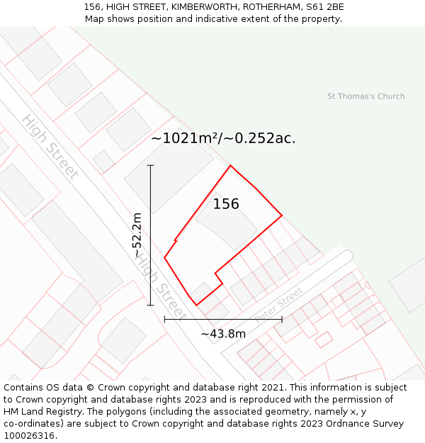 156, HIGH STREET, KIMBERWORTH, ROTHERHAM, S61 2BE: Plot and title map