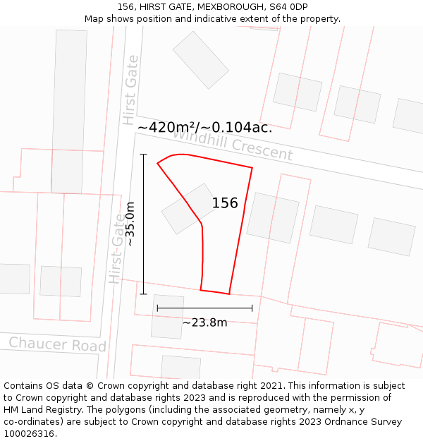 156, HIRST GATE, MEXBOROUGH, S64 0DP: Plot and title map