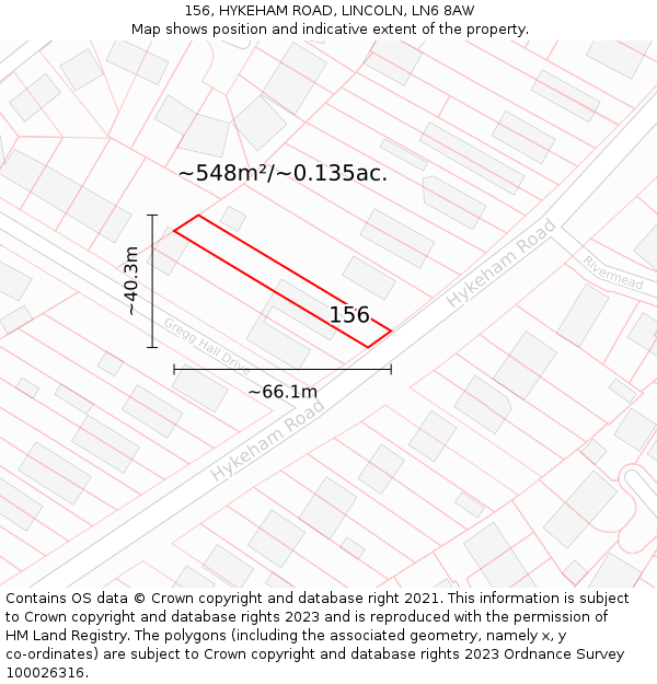 156, HYKEHAM ROAD, LINCOLN, LN6 8AW: Plot and title map