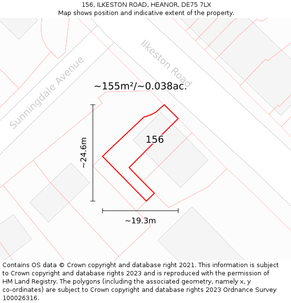 156, ILKESTON ROAD, HEANOR, DE75 7LX: Plot and title map