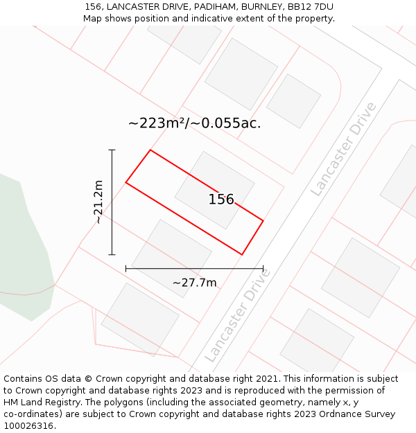 156, LANCASTER DRIVE, PADIHAM, BURNLEY, BB12 7DU: Plot and title map