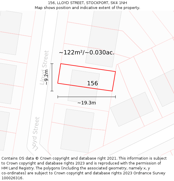 156, LLOYD STREET, STOCKPORT, SK4 1NH: Plot and title map