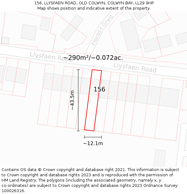 156, LLYSFAEN ROAD, OLD COLWYN, COLWYN BAY, LL29 9HP: Plot and title map