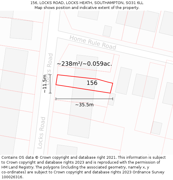 156, LOCKS ROAD, LOCKS HEATH, SOUTHAMPTON, SO31 6LL: Plot and title map