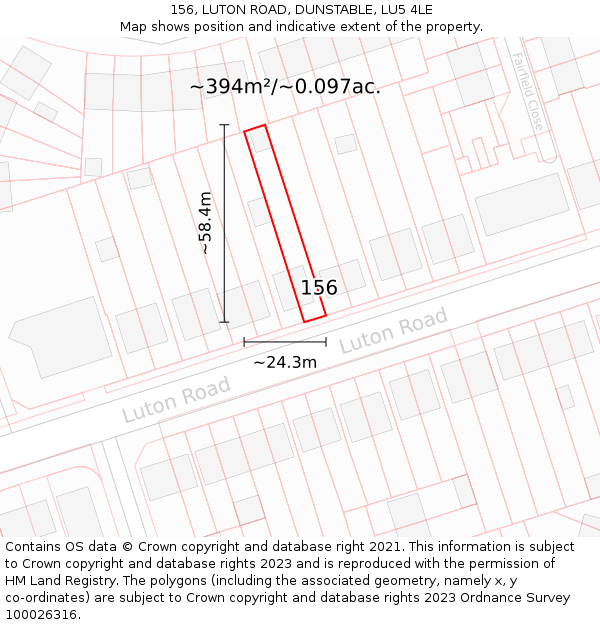 156, LUTON ROAD, DUNSTABLE, LU5 4LE: Plot and title map