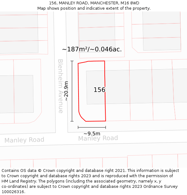 156, MANLEY ROAD, MANCHESTER, M16 8WD: Plot and title map