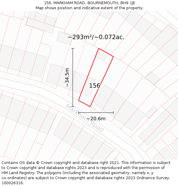 156, MARKHAM ROAD, BOURNEMOUTH, BH9 1JE: Plot and title map