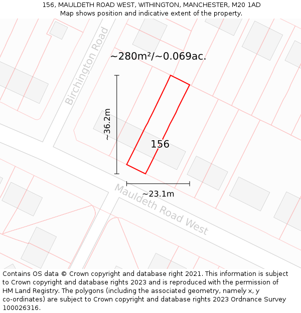 156, MAULDETH ROAD WEST, WITHINGTON, MANCHESTER, M20 1AD: Plot and title map