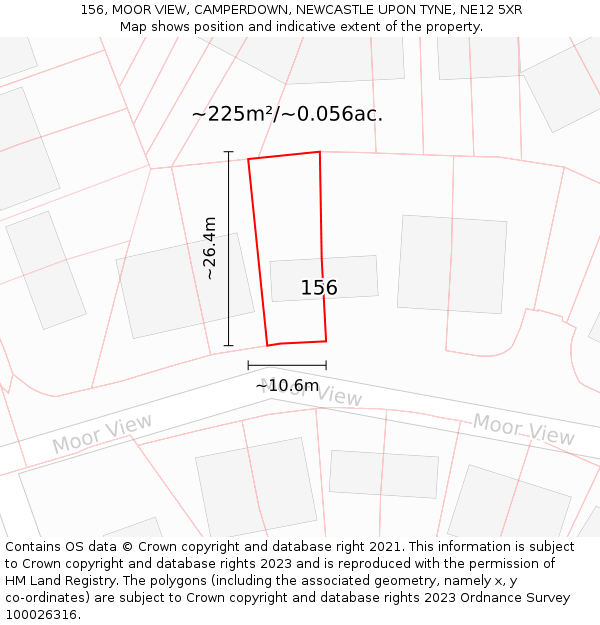 156, MOOR VIEW, CAMPERDOWN, NEWCASTLE UPON TYNE, NE12 5XR: Plot and title map