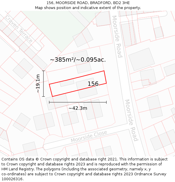 156, MOORSIDE ROAD, BRADFORD, BD2 3HE: Plot and title map