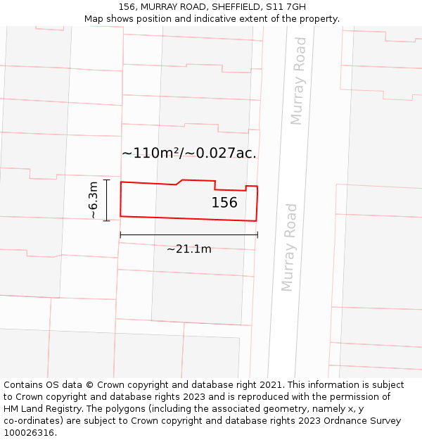 156, MURRAY ROAD, SHEFFIELD, S11 7GH: Plot and title map