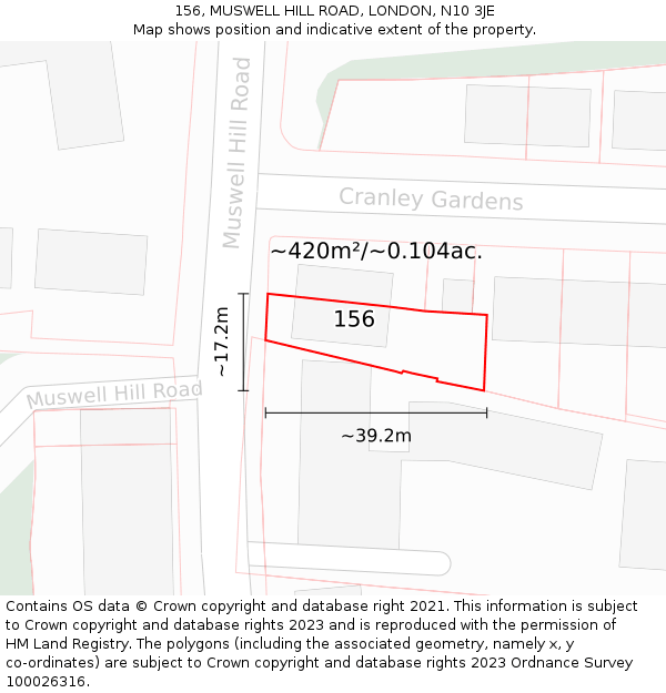 156, MUSWELL HILL ROAD, LONDON, N10 3JE: Plot and title map