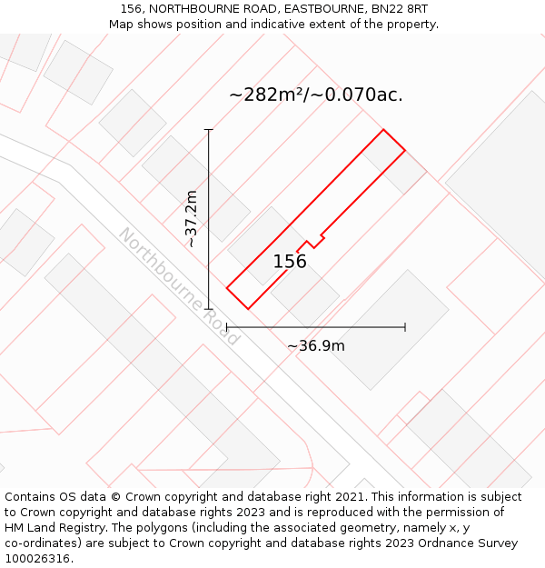 156, NORTHBOURNE ROAD, EASTBOURNE, BN22 8RT: Plot and title map