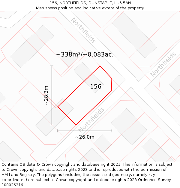156, NORTHFIELDS, DUNSTABLE, LU5 5AN: Plot and title map