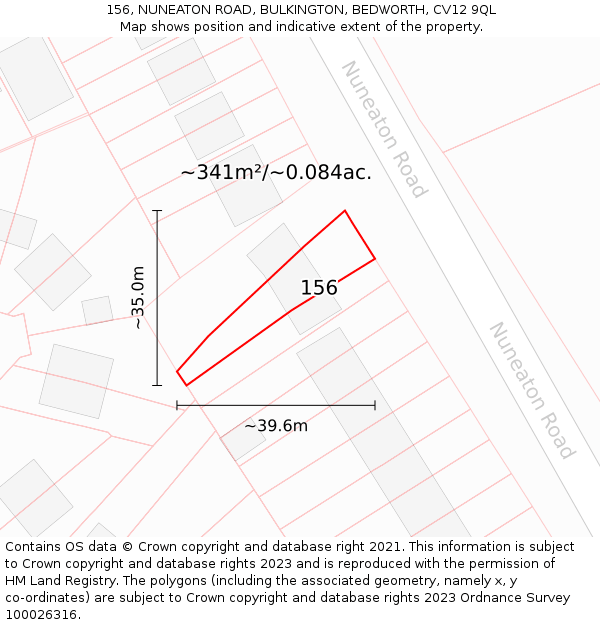 156, NUNEATON ROAD, BULKINGTON, BEDWORTH, CV12 9QL: Plot and title map