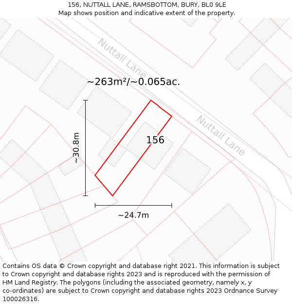 156, NUTTALL LANE, RAMSBOTTOM, BURY, BL0 9LE: Plot and title map