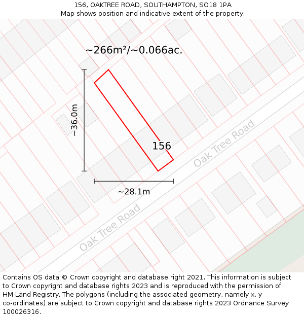 156, OAKTREE ROAD, SOUTHAMPTON, SO18 1PA: Plot and title map