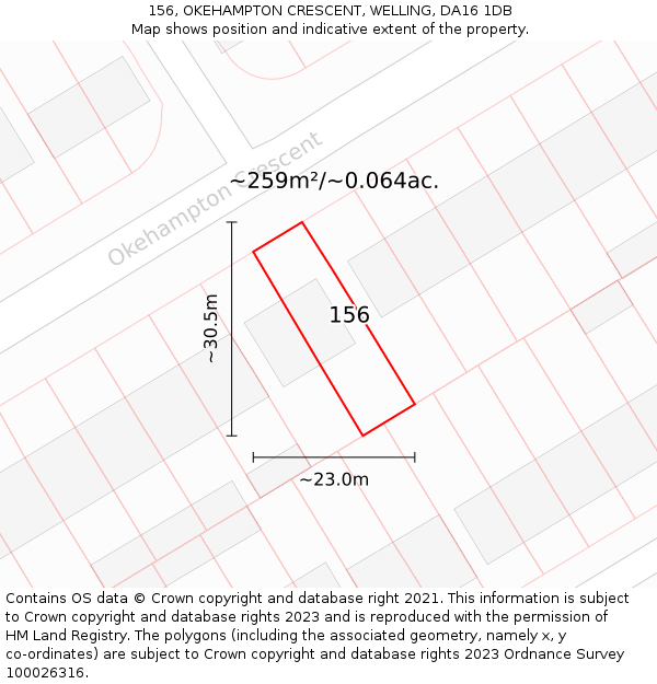 156, OKEHAMPTON CRESCENT, WELLING, DA16 1DB: Plot and title map