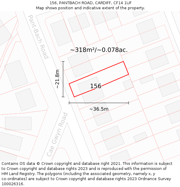 156, PANTBACH ROAD, CARDIFF, CF14 1UF: Plot and title map