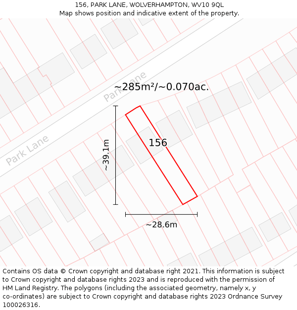 156, PARK LANE, WOLVERHAMPTON, WV10 9QL: Plot and title map