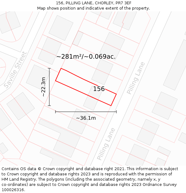 156, PILLING LANE, CHORLEY, PR7 3EF: Plot and title map