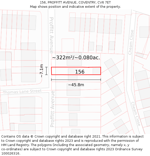156, PROFFITT AVENUE, COVENTRY, CV6 7ET: Plot and title map