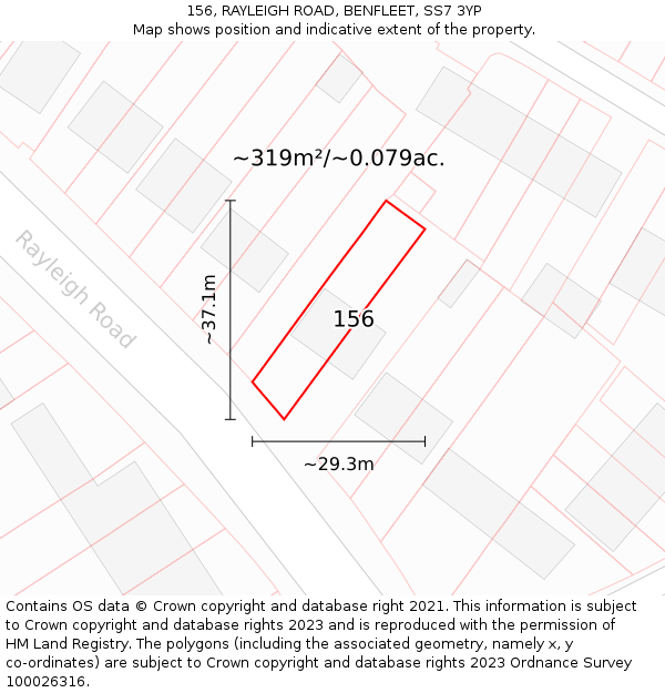156, RAYLEIGH ROAD, BENFLEET, SS7 3YP: Plot and title map
