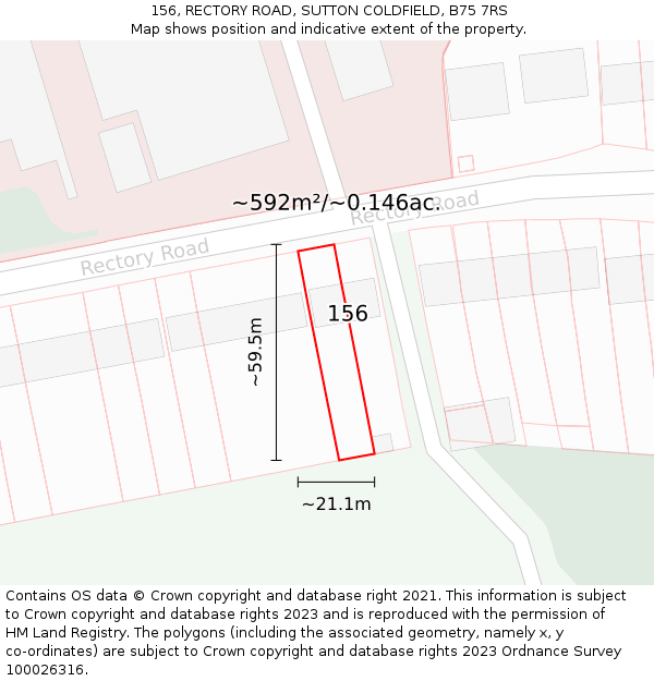 156, RECTORY ROAD, SUTTON COLDFIELD, B75 7RS: Plot and title map