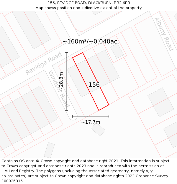 156, REVIDGE ROAD, BLACKBURN, BB2 6EB: Plot and title map