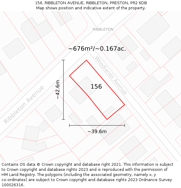 156, RIBBLETON AVENUE, RIBBLETON, PRESTON, PR2 6DB: Plot and title map