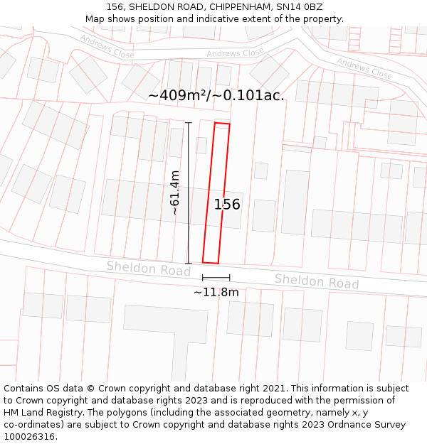 156, SHELDON ROAD, CHIPPENHAM, SN14 0BZ: Plot and title map
