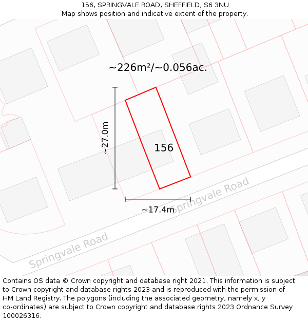 156, SPRINGVALE ROAD, SHEFFIELD, S6 3NU: Plot and title map