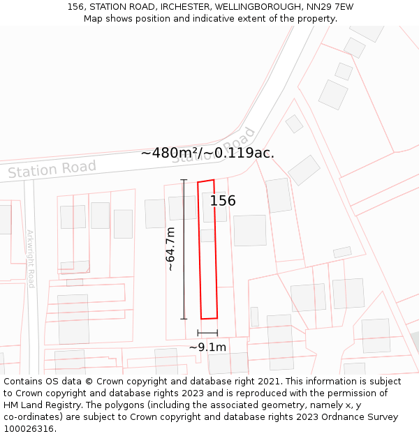 156, STATION ROAD, IRCHESTER, WELLINGBOROUGH, NN29 7EW: Plot and title map