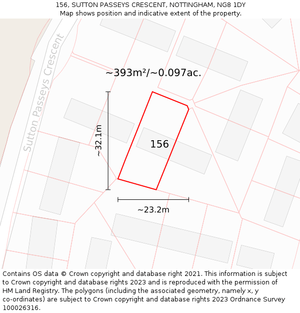 156, SUTTON PASSEYS CRESCENT, NOTTINGHAM, NG8 1DY: Plot and title map