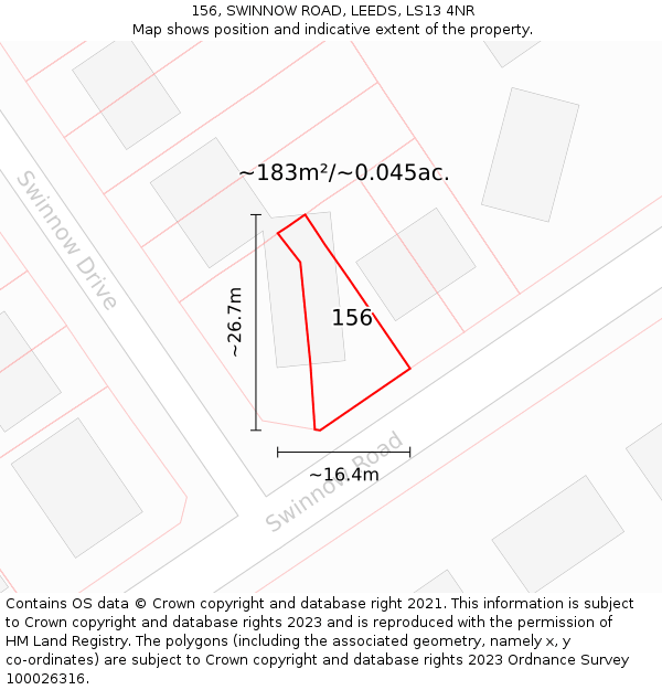 156, SWINNOW ROAD, LEEDS, LS13 4NR: Plot and title map