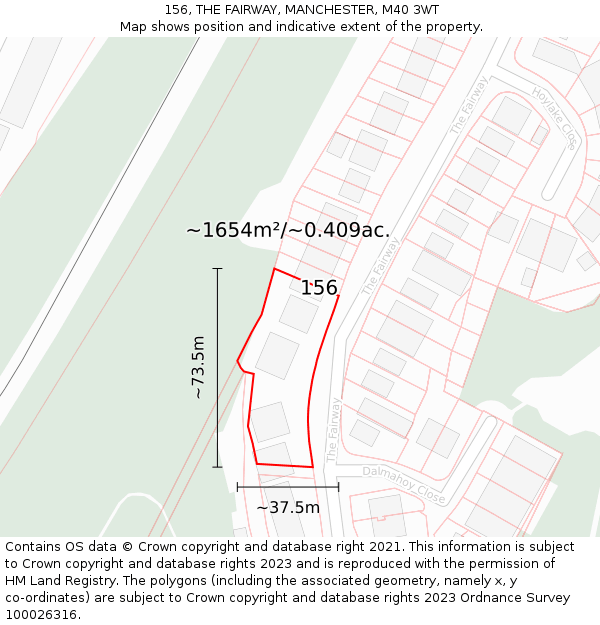 156, THE FAIRWAY, MANCHESTER, M40 3WT: Plot and title map