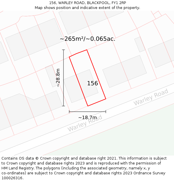 156, WARLEY ROAD, BLACKPOOL, FY1 2RP: Plot and title map