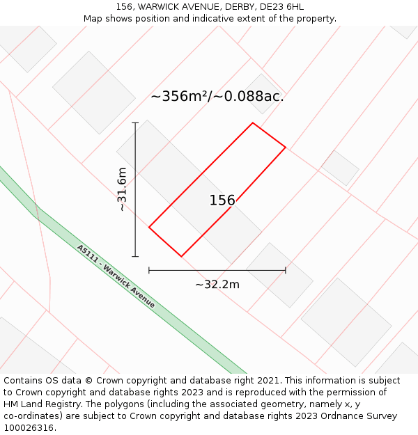 156, WARWICK AVENUE, DERBY, DE23 6HL: Plot and title map