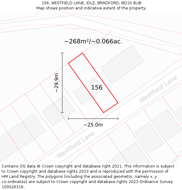 156, WESTFIELD LANE, IDLE, BRADFORD, BD10 8UB: Plot and title map