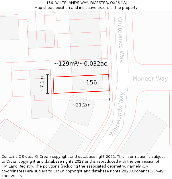 156, WHITELANDS WAY, BICESTER, OX26 1AJ: Plot and title map