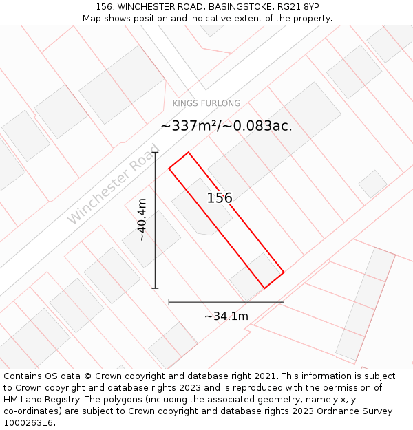 156, WINCHESTER ROAD, BASINGSTOKE, RG21 8YP: Plot and title map