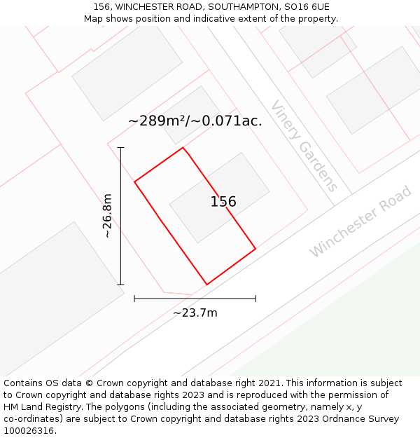 156, WINCHESTER ROAD, SOUTHAMPTON, SO16 6UE: Plot and title map