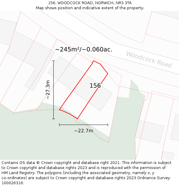 156, WOODCOCK ROAD, NORWICH, NR3 3TA: Plot and title map