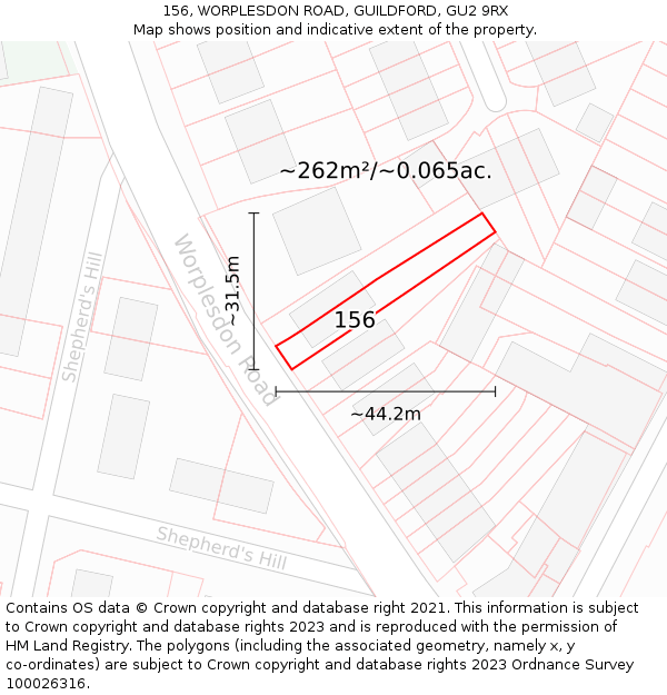 156, WORPLESDON ROAD, GUILDFORD, GU2 9RX: Plot and title map