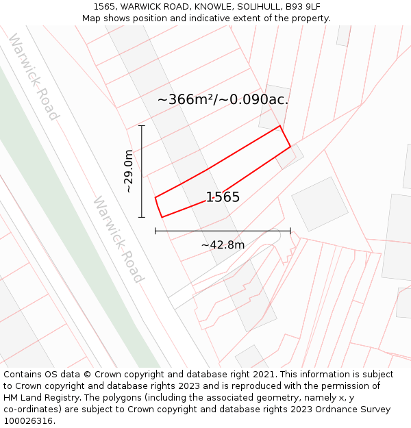1565, WARWICK ROAD, KNOWLE, SOLIHULL, B93 9LF: Plot and title map