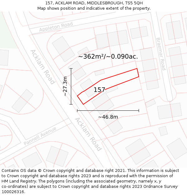 157, ACKLAM ROAD, MIDDLESBROUGH, TS5 5QH: Plot and title map